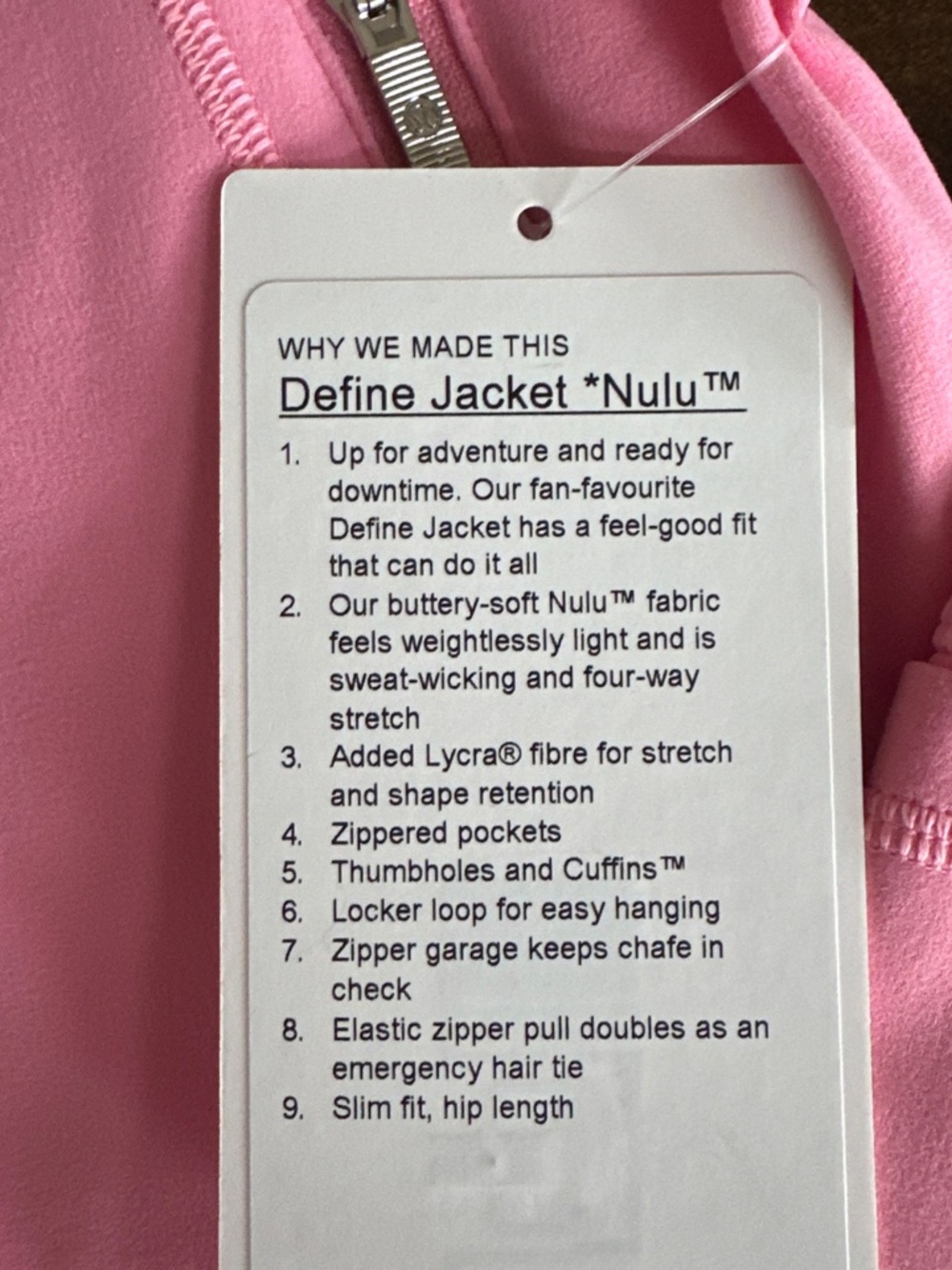 Lululemon Define Jacket Nulu Full Length Candy Cloud Pink Women's Size 8 NEW - Picture 4 of 6